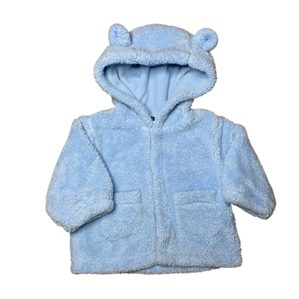 Baby Gap light blue bear hoodie sherpa bear ears snap closure winter 3-6 months